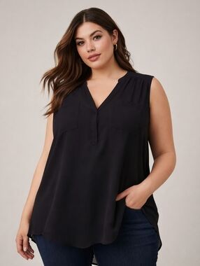 Torrid Black Chiffon Sleeveless Blouse V-Neck Flowy Top Plus Size 00 Sheer Hem.
